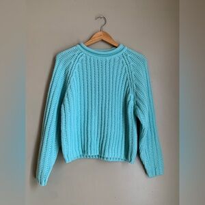 VINTAGE 80s Licorice Mockneck Sweater Chunky Pastel Green Spring Cottage Size s